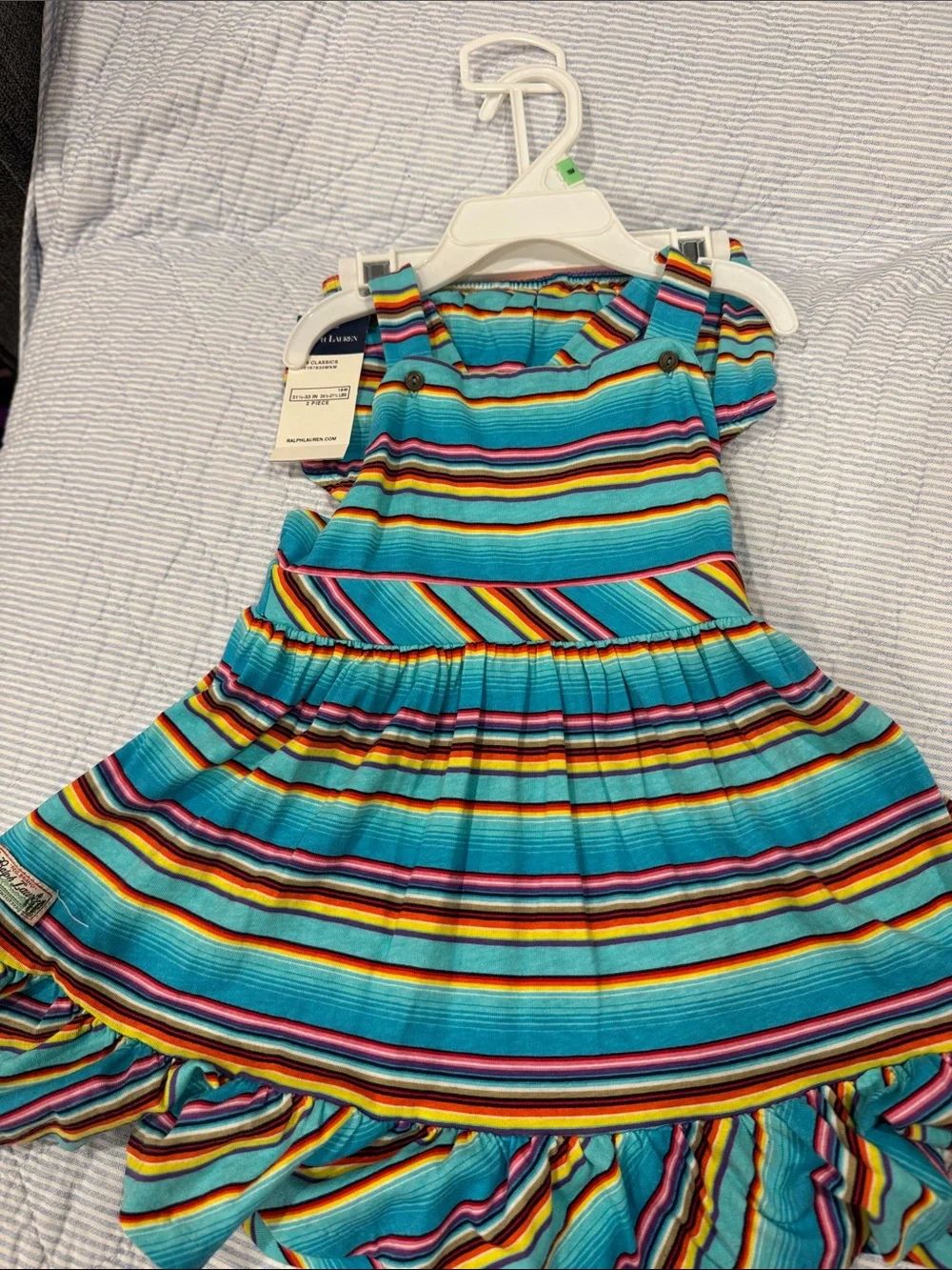 Ralph Lauren Turquoise Multi-Stripe Sundress with Ruffle Hem